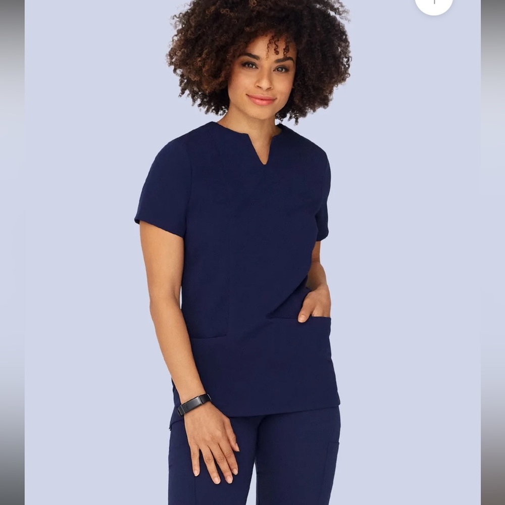 5 Pocket Notch Neck Top Navy - Scrub Top